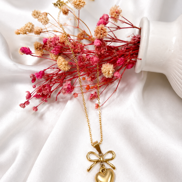 Golden Bow Heart Necklace