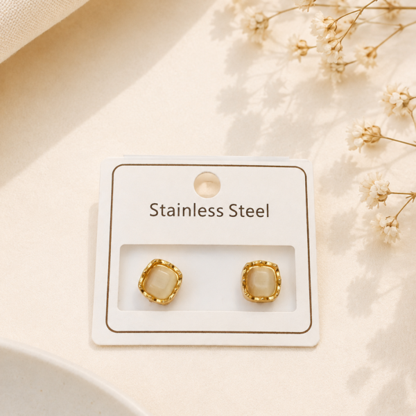 Beige Magnetic Square Studs